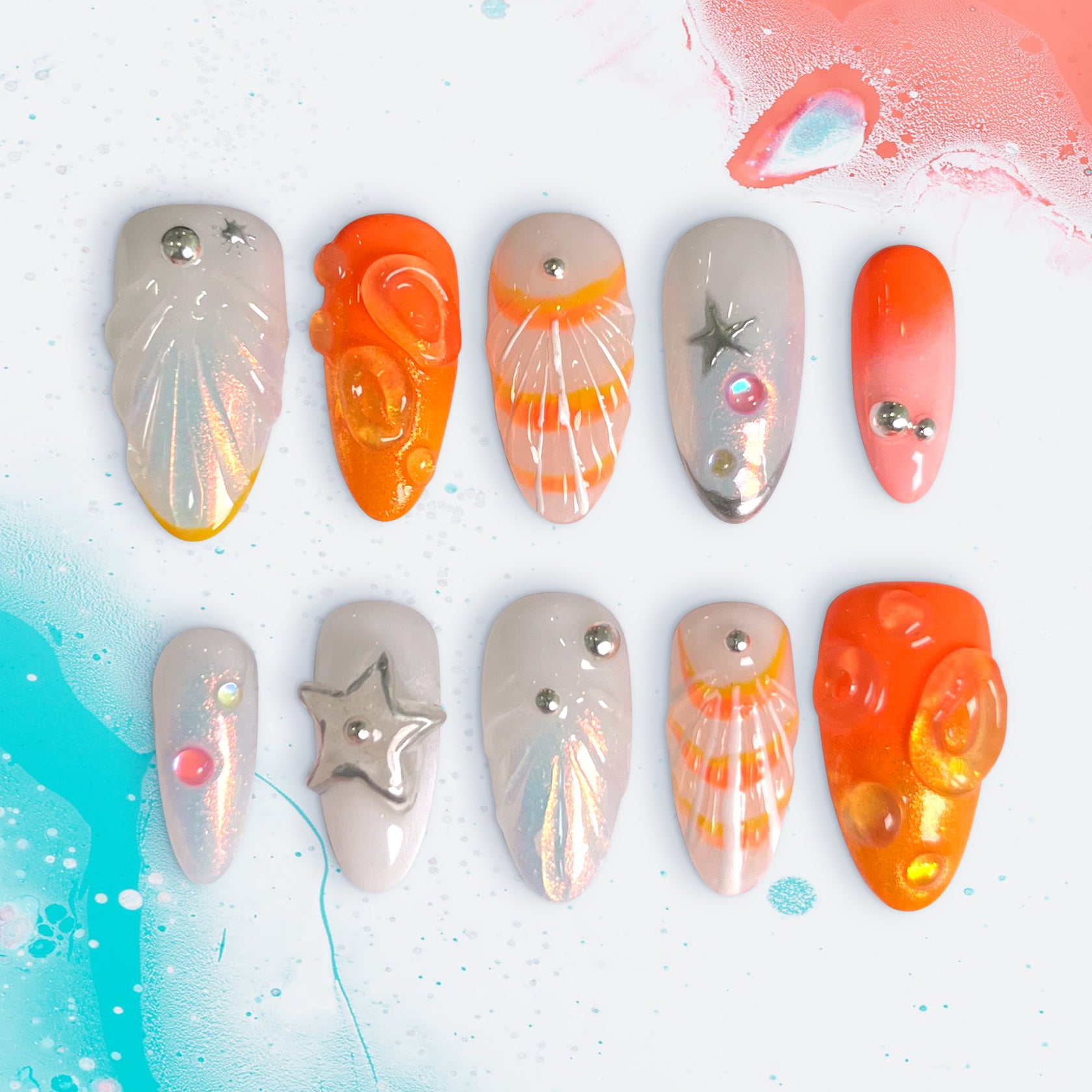 Seafoam Sparkle Tips | Handmade Nails,Ellie Vincy Press on Nails,Long, Medium Almond,Glitter, Metallic,Handmade Red, Orange, White press on nails,10 pcs, false nails,reusable,glue on nails