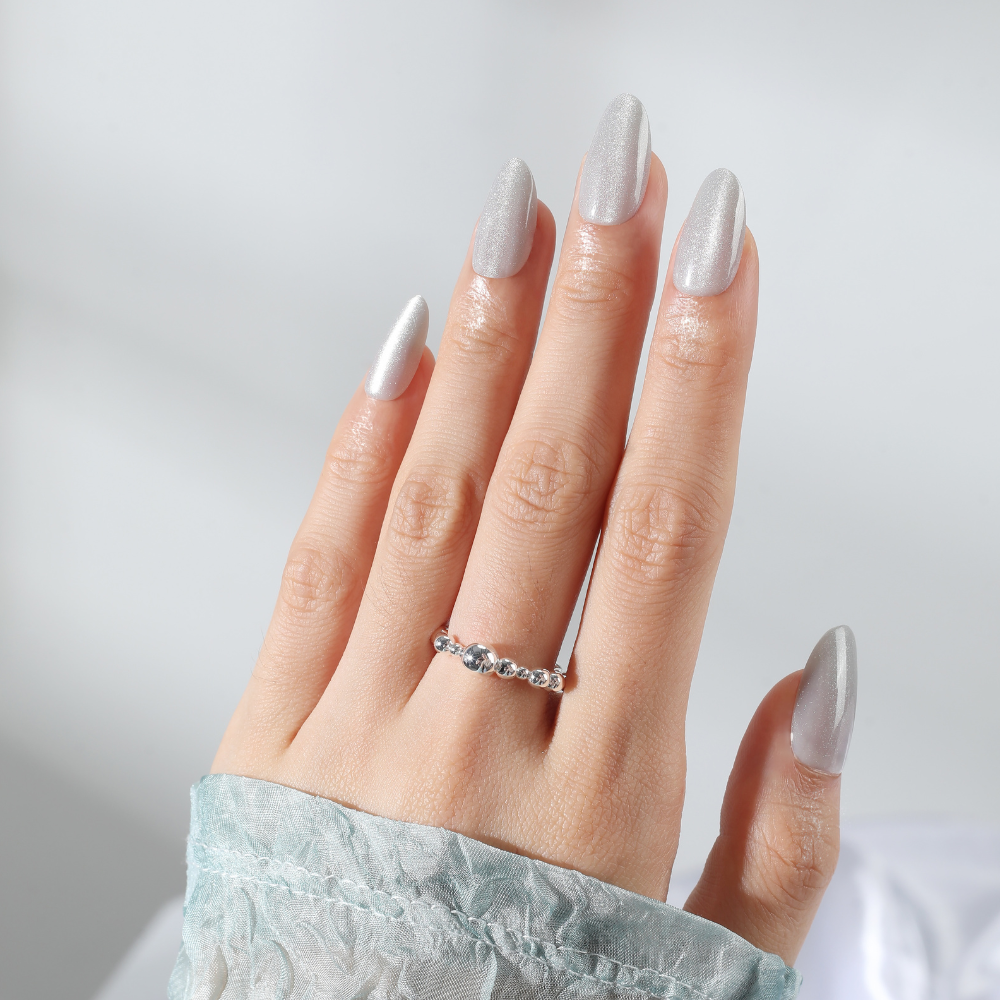 Slate Gaze,Ellie Vincy Press on Nails, Almond,Solid color, Gray press on nails,28 pcs, false nails,reusable,glue on nails