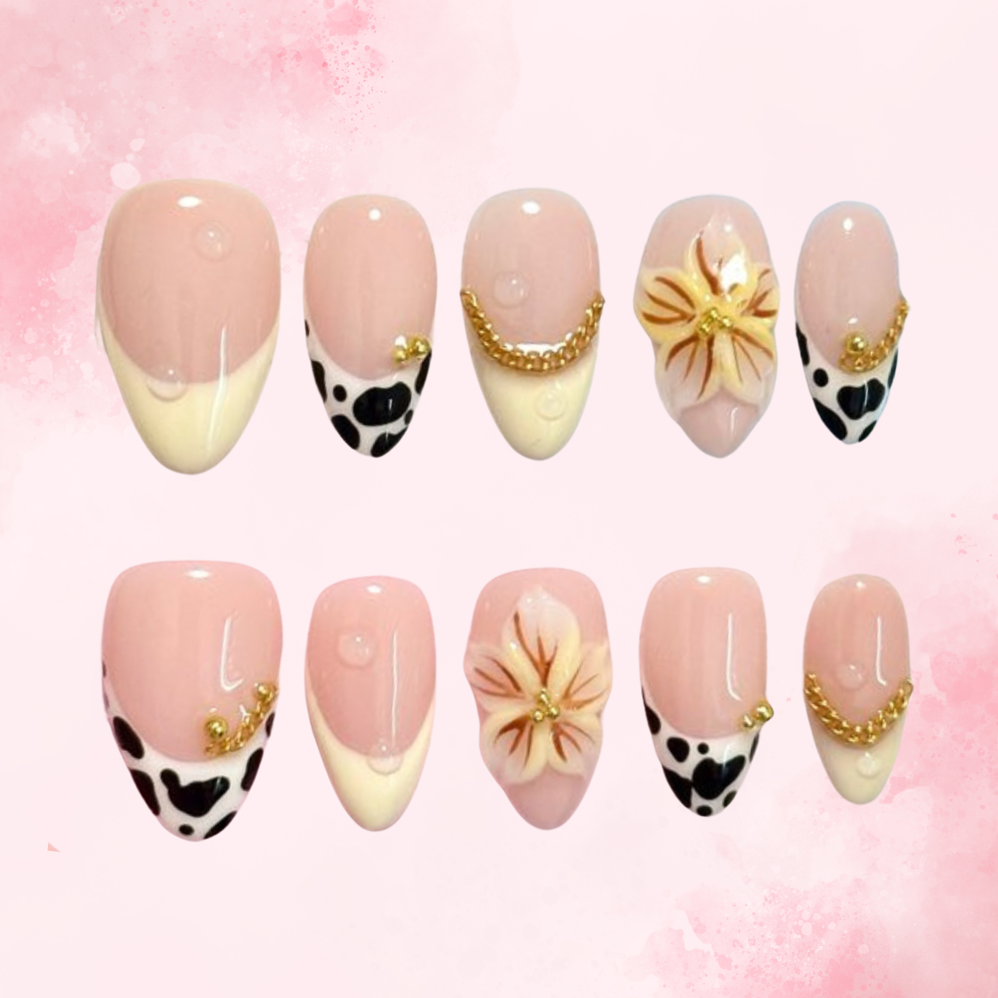 Cowgirl Bloom | Handmade Nails,Ellie Vincy Press on Nails,Short Almond,Cute, Floral, French tip,Handmade White, Nude, Floral, Yellow, Clear press on nails,10 pcs, False nails,Reusable,Glue on nails,Sticky on nails,Pop on nails