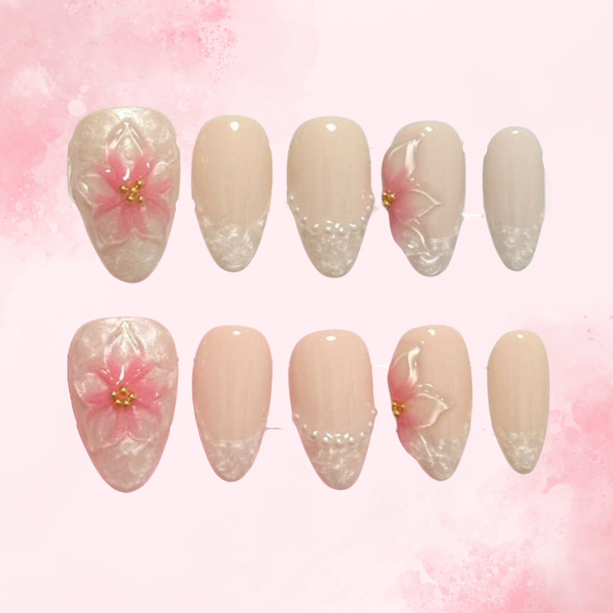 Petal Frost | Handmade Nails,Ellie Vincy Press on Nails,Short Almond,Cute, Floral, French tip,Handmade White, Nude, Floral, Pink, Beige, Clear press on nails,10 pcs, False nails,Reusable,Glue on nails,Sticky on nails,Pop on nails