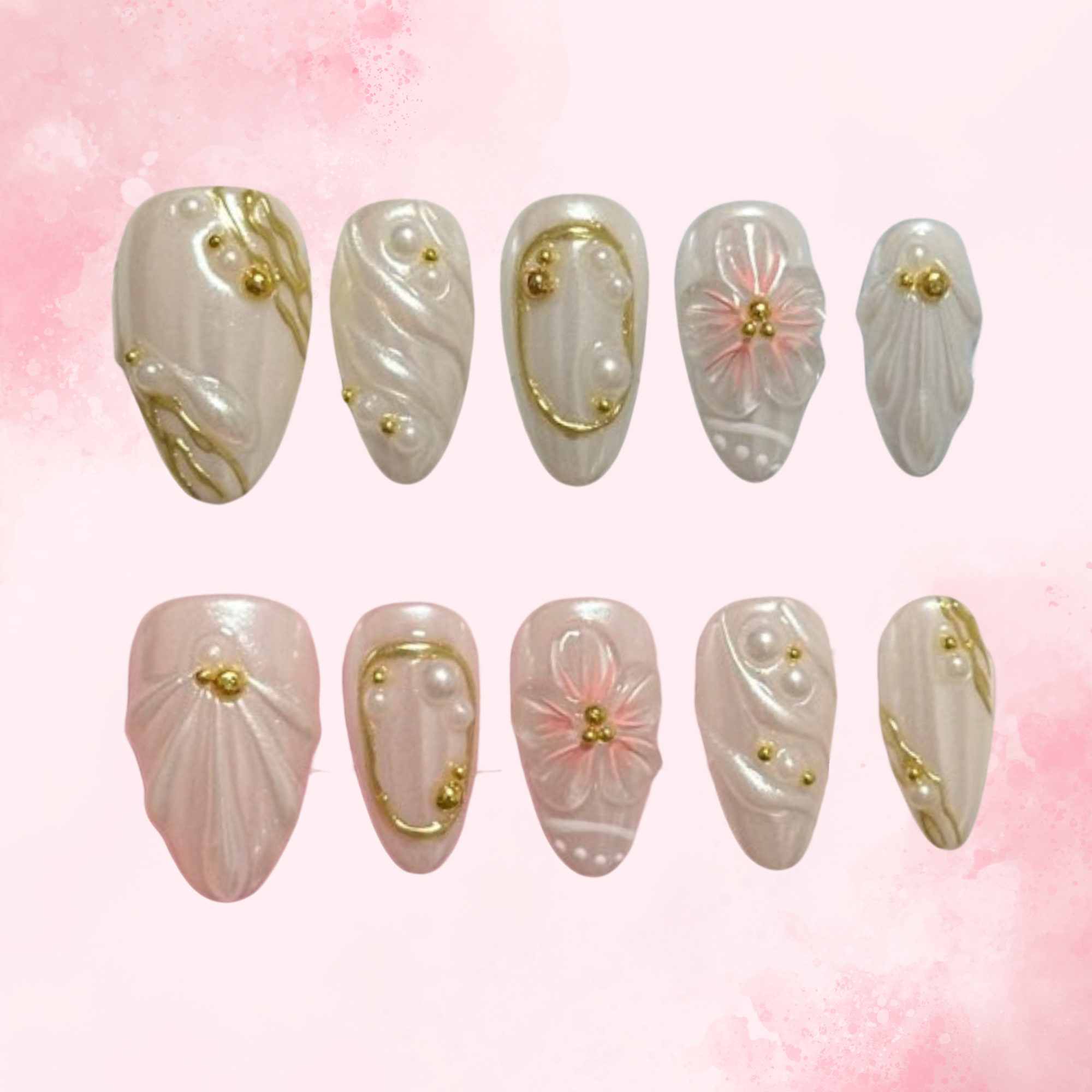 Pearl Drapes | Handmade Nails,Ellie Vincy Press on Nails,Short Almond,Cute, Floral, French tip,Handmade White, Nude, Floral, Yellow, Clear press on nails,10 pcs, False nails,Reusable,Glue on nails,Sticky on nails,Pop on nails