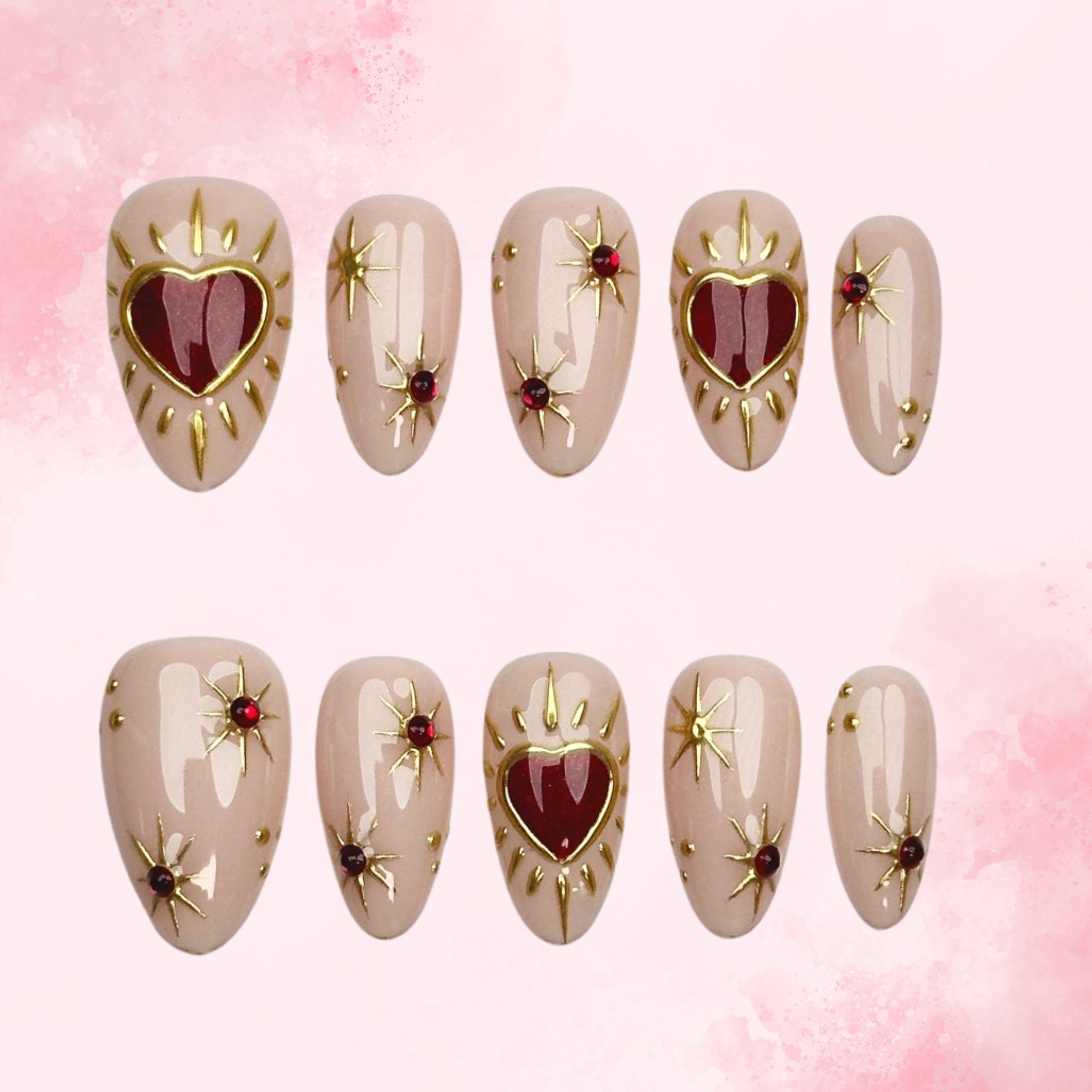 Sacred Flame | Handmade Nails,Ellie Vincy Press on Nails,Short Almond,Cute, Floral, French tip,Handmade White, Floral, Clear, Gold, Beige press on nails,10 pcs, False nails,Reusable,Glue on nails,Sticky on nails,Pop on nails