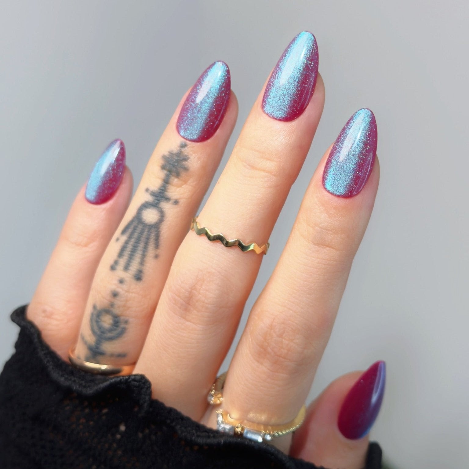 Purple Cat Eye,Ellie Vincy Press on Nails,Short Almond,Other, Purple press on nails,30 pcs, False nails,Reusable,Glue on nails,Sticky on nails,Pop on nails