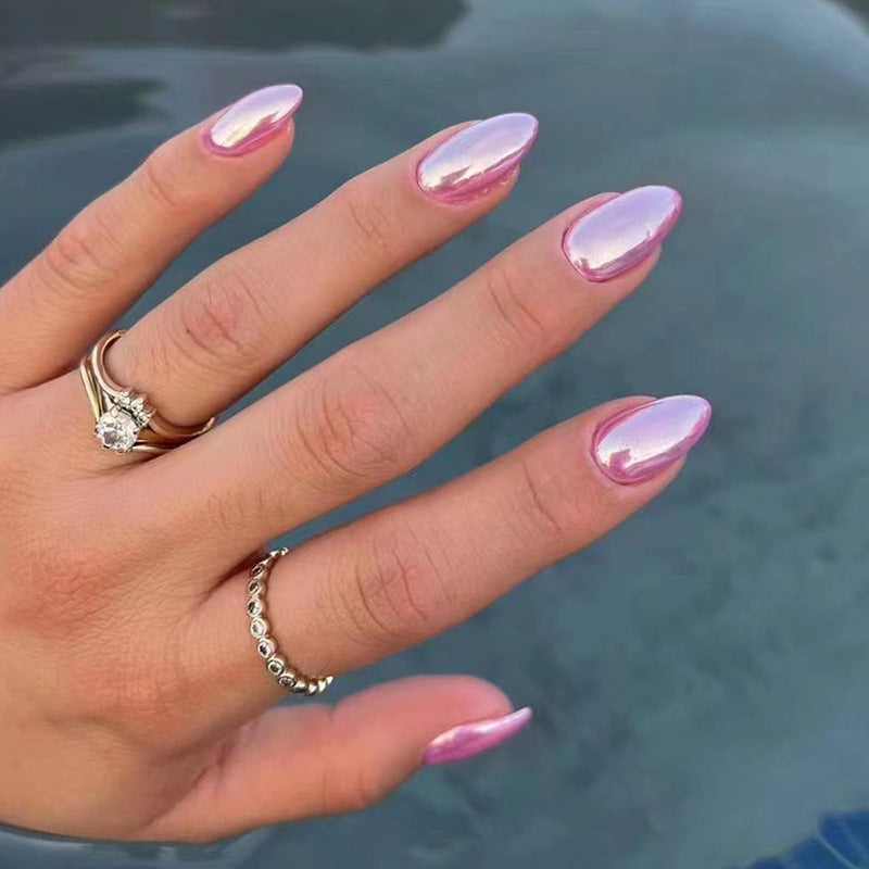 Glazed Pink,Ellie Vincy Press on Nails,Short Almond,Chrome, Pink press on nails,24 pcs, False nails,Reusable,Glue on nails,Sticky on nails,Pop on nails