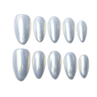 Pearl Glow White| Handmade Nails,Ellie Vincy Press on Nails,Medium  Almond,Iridescent, Solid color,Handmade White press on nails,10 pcs, false nails,reusable,glue on nails