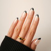 Almond Press-on Nails,Ellie Vincy Press on Nails,Short  Almond,French tip, Black press on nails,30 pcs, False nails,Reusable,Glue on nails,Sticky on nails,Pop on nails