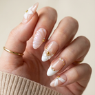 ellie vincy press on nails  White Daisy Short Almond Luxury Glue on Press on Nails Almond, Square  Green  Floral, French tip, Animal print, Geometric, EV025