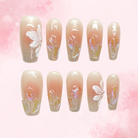 Frosty Blossoms | Handmade Nails,Ellie Vincy Press on Nails,  Coffin,Other,Handmade Orange press on nails,10 pcs, False nails,Reusable,Glue on nails,Sticky on nails,Pop on nails