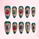 Beetle Garden| Handmade Nails,Ellie Vincy Press on Nails,Long, Medium  Almond,Glitter, Metallic, Abstract, Animal print,Handmade Green, Nude press on nails,10 pcs, false nails,reusable,glue on nails