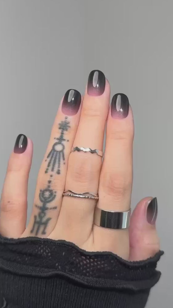 pink nails, short pink nails, short pink nails, black nails, short black nails, black square nails, squoval nails, Press On Nails, Fake Nails, Stick-On Nails, Glue-On Nails, purple nails, ombre nails
